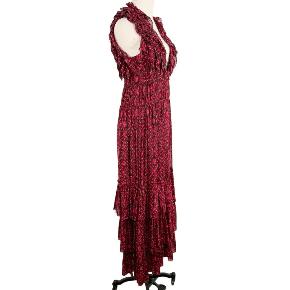 Ulla Johnson Adelina Gown Red Black Silk Maxi Dress Formal Wedding Guest Size 6 - Picture 7 of 16